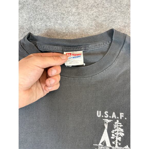 Vintage 90s USAF Survival School Graphic Tee Mens Large Gray Army Military Y2K - Picture 4 of 8